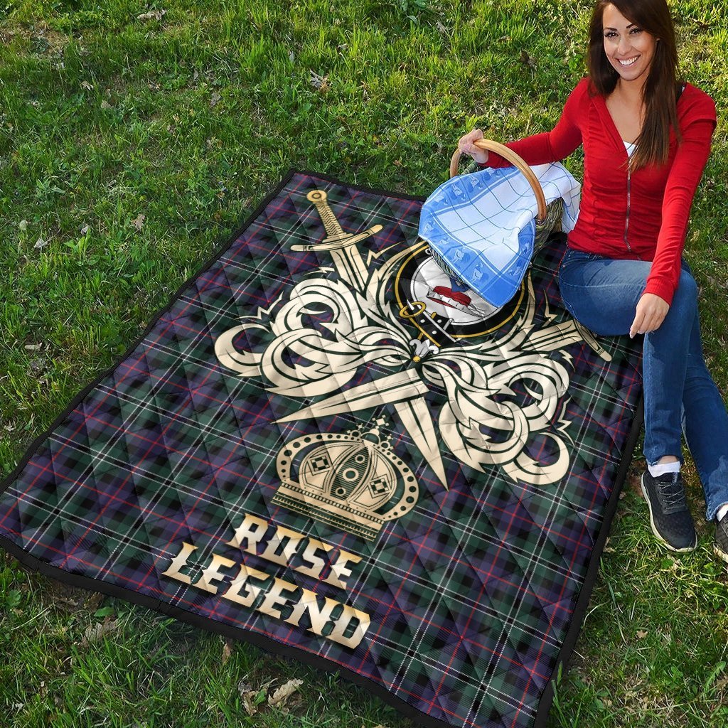 Rose Hunting Modern Tartan Crest Legend Gold Royal Premium Quilt