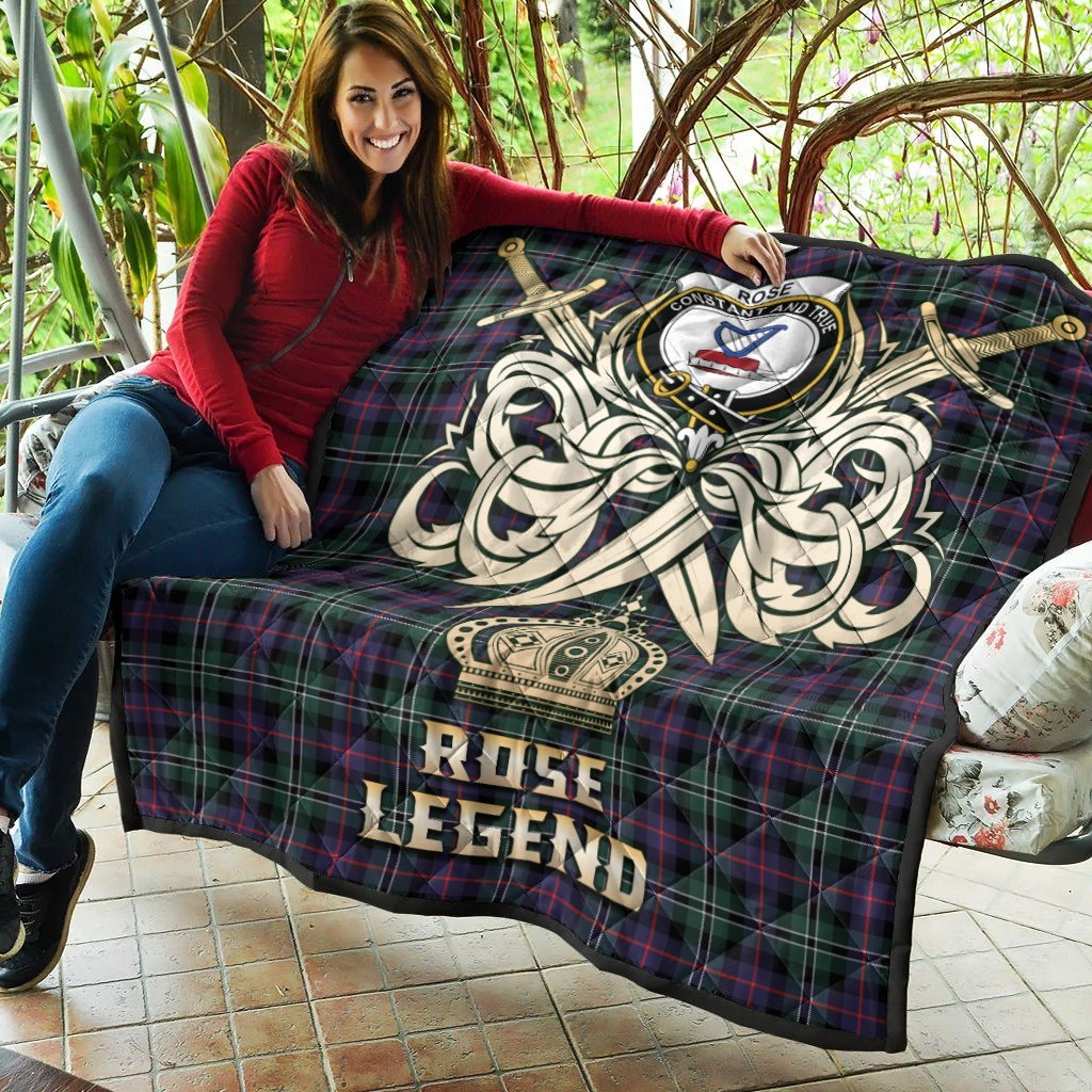 Rose Hunting Modern Tartan Crest Legend Gold Royal Premium Quilt