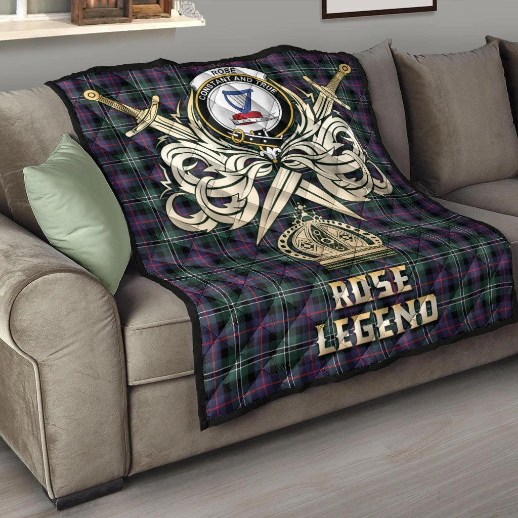 Rose Hunting Modern Tartan Crest Legend Gold Royal Premium Quilt