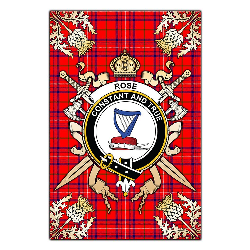 Rose Modern Tartan Crest Black Garden Flag - Gold Thistle Style
