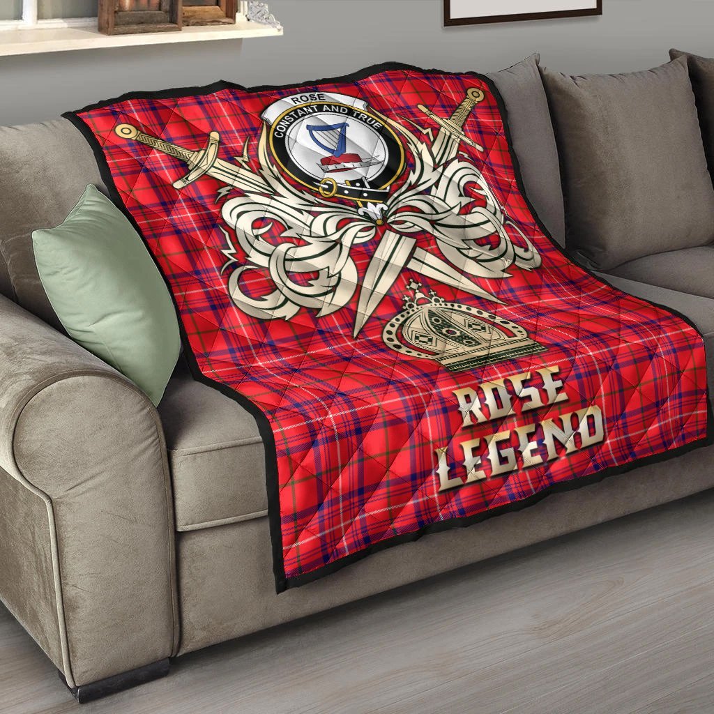 Rose Modern Tartan Crest Legend Gold Royal Premium Quilt