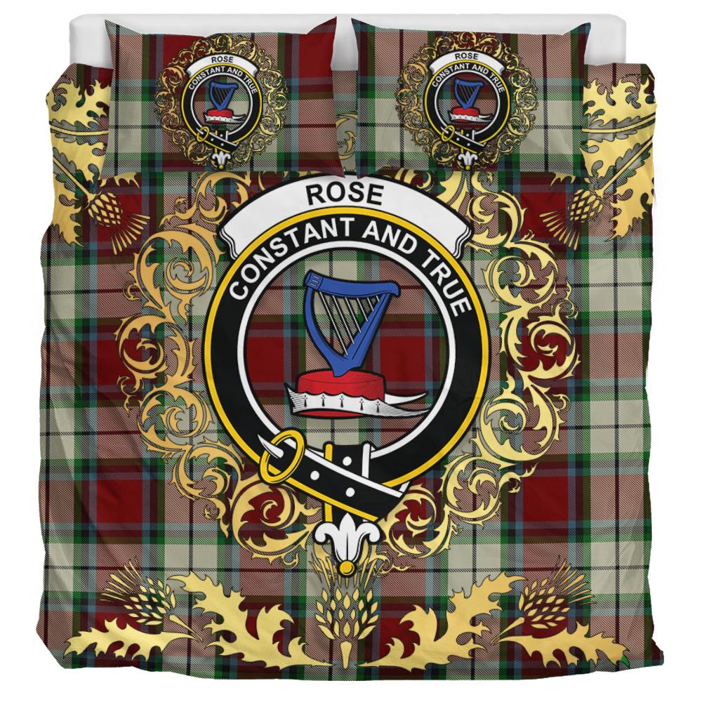 Rose White Tartan Crest Bedding Set - Golden Thistle Style