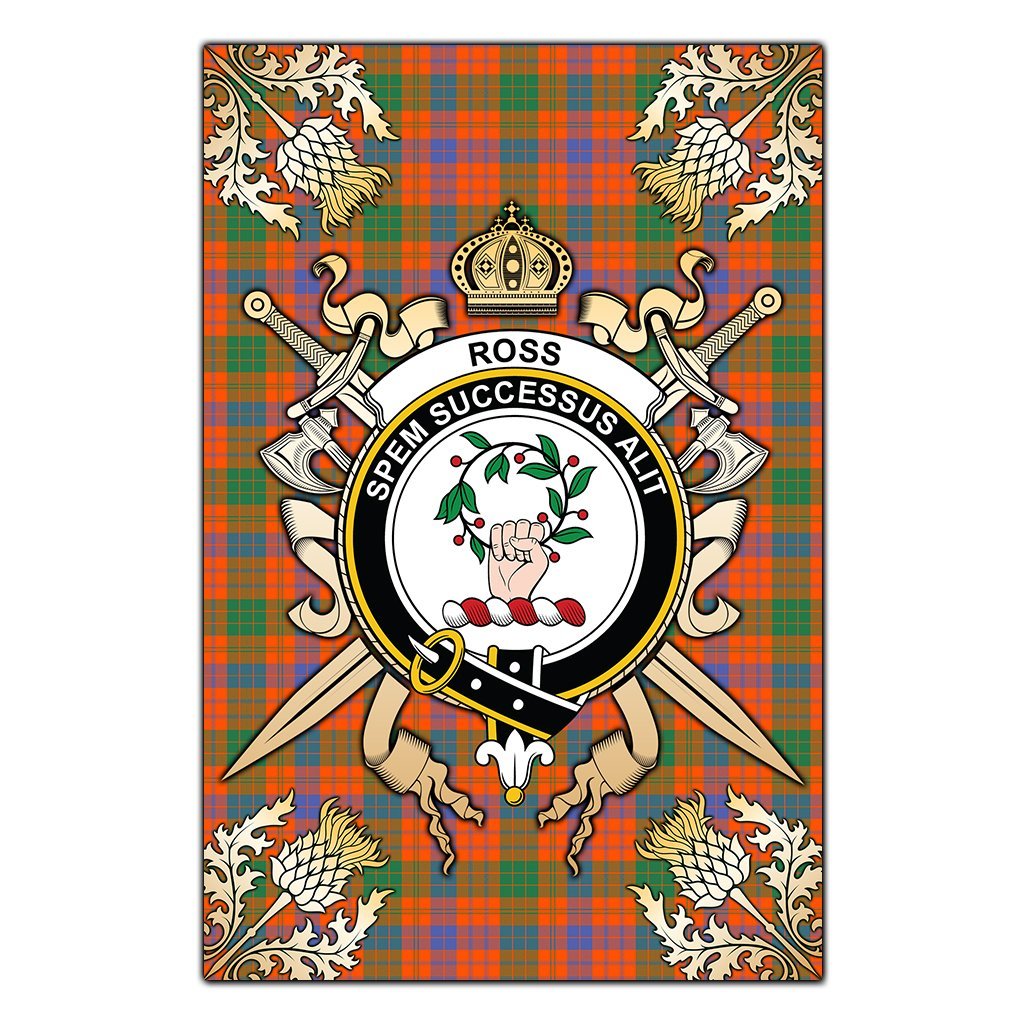 Ross Ancient Tartan Crest Black Garden Flag - Gold Thistle Style