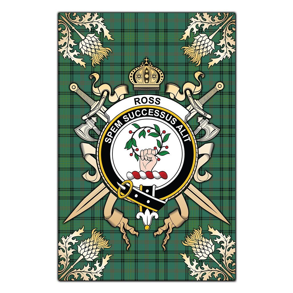 Ross Hunting Ancient Tartan Crest Black Garden Flag - Gold Thistle Style