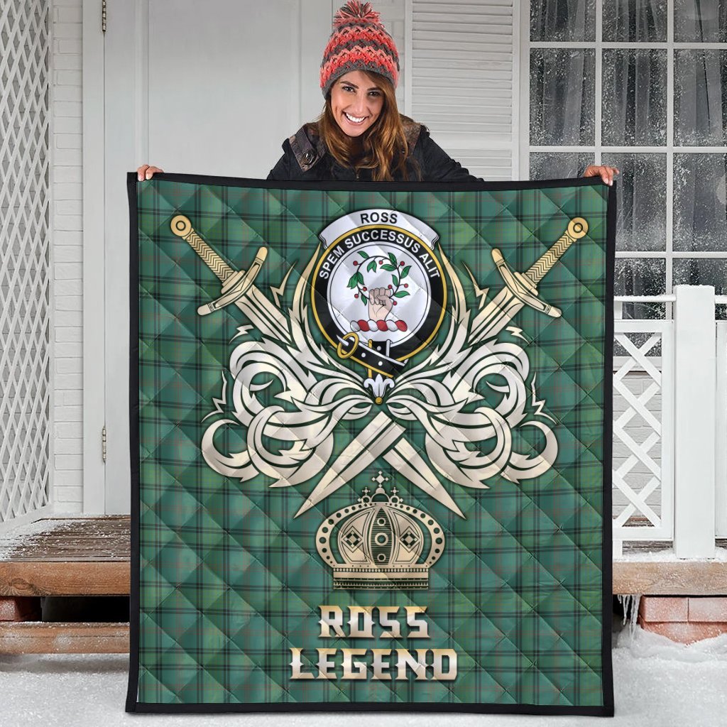 Ross Hunting Ancient Tartan Crest Legend Gold Royal Premium Quilt