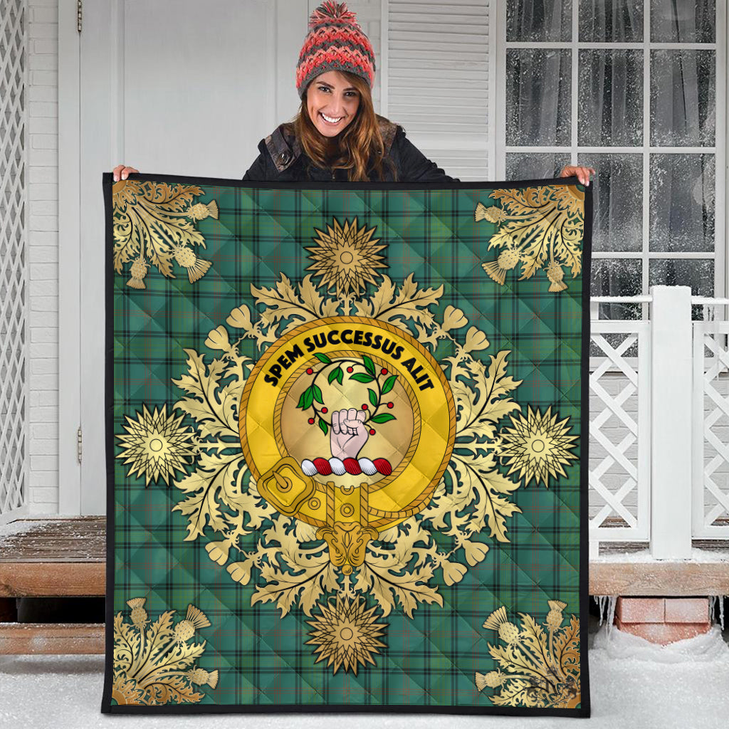 Ross Hunting Ancient Tartan Crest Premium Quilt - Gold Thistle Style