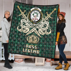 Ross Hunting Modern Tartan Crest Legend Gold Royal Premium Quilt