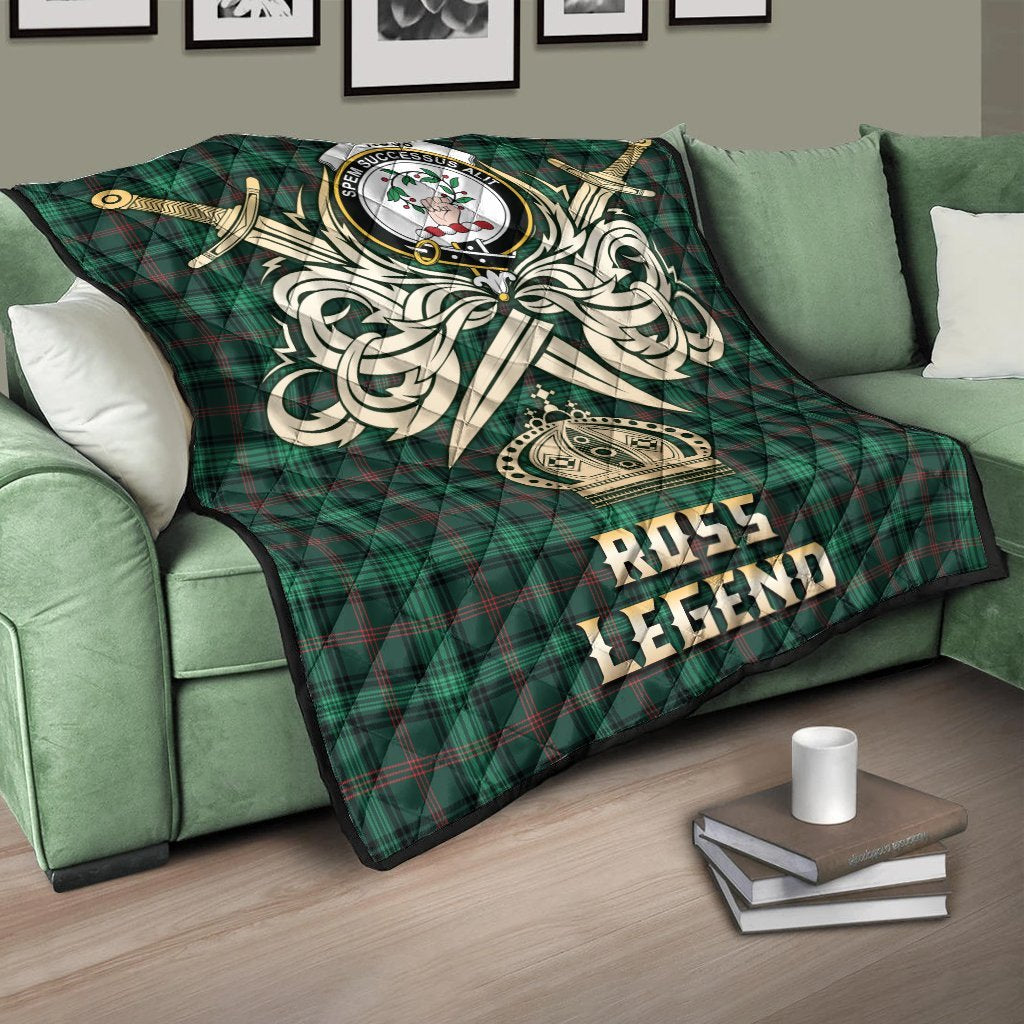 Ross Hunting Modern Tartan Crest Legend Gold Royal Premium Quilt