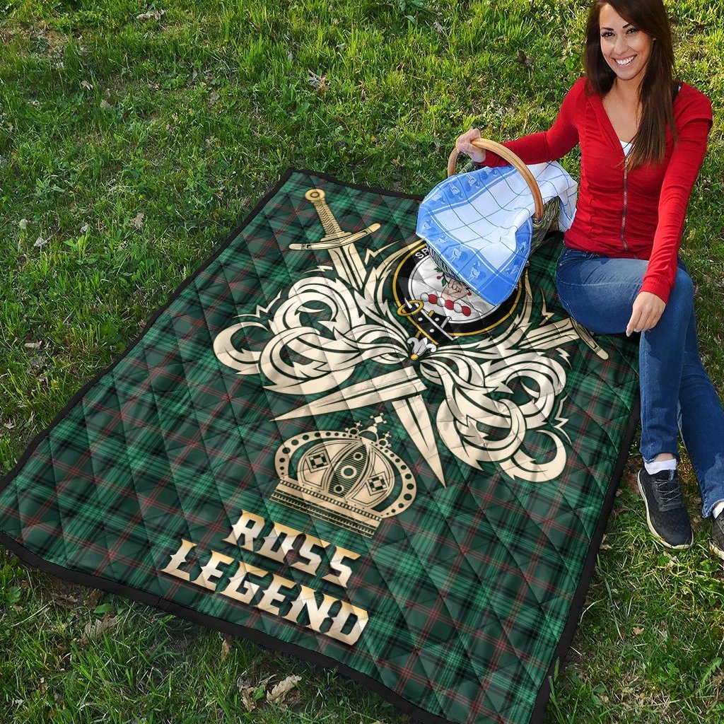 Ross Hunting Modern Tartan Crest Legend Gold Royal Premium Quilt