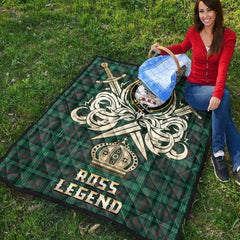 Ross Hunting Modern Tartan Crest Legend Gold Royal Premium Quilt