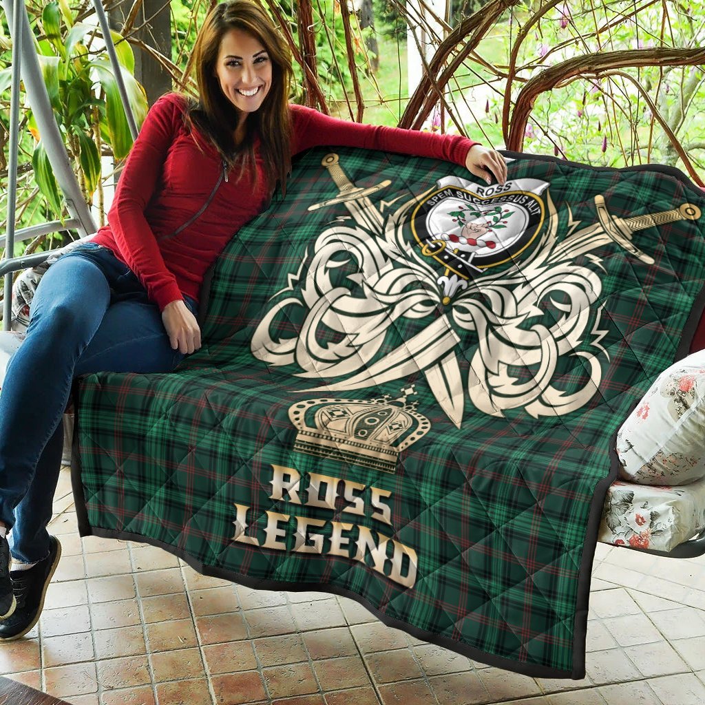 Ross Hunting Modern Tartan Crest Legend Gold Royal Premium Quilt