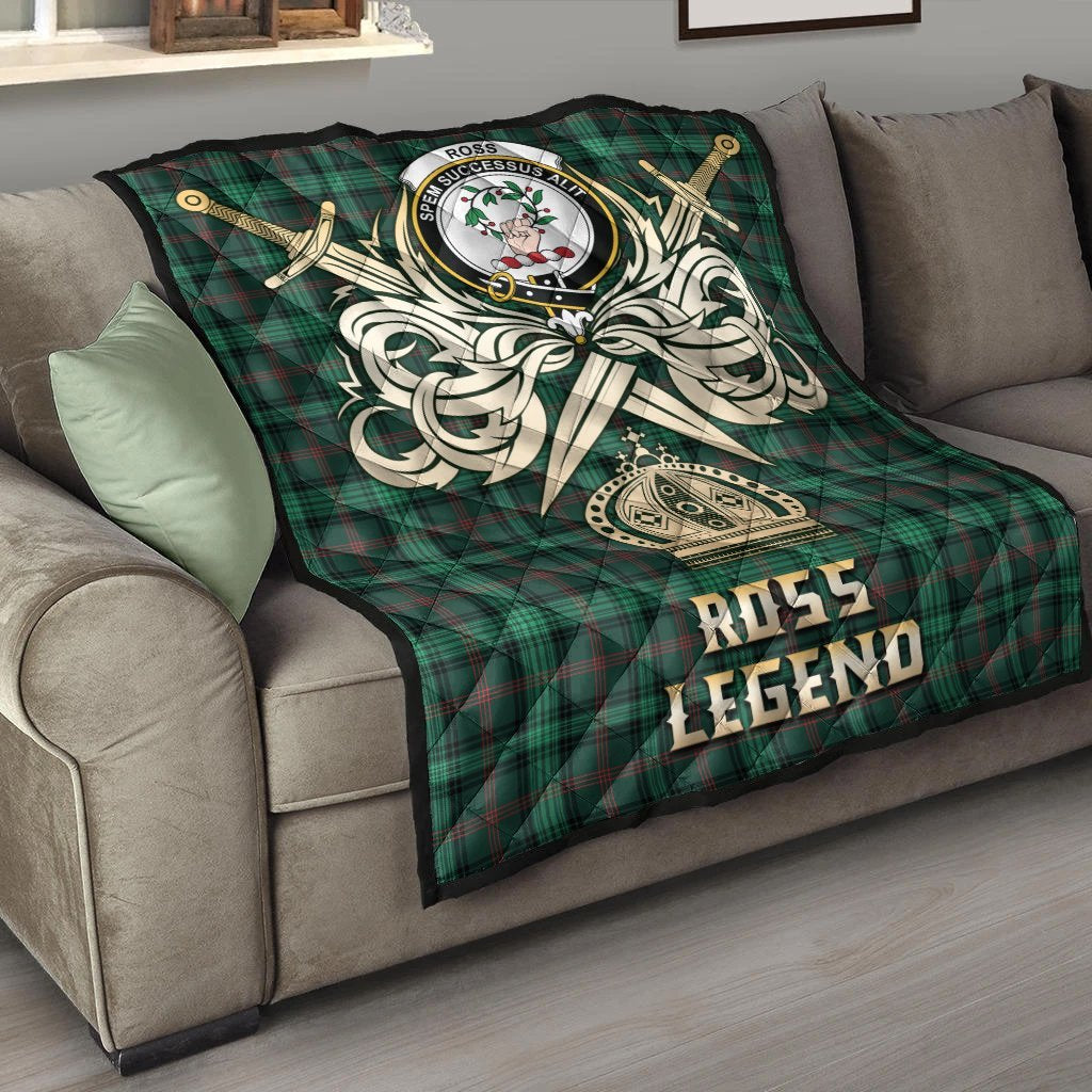 Ross Hunting Modern Tartan Crest Legend Gold Royal Premium Quilt