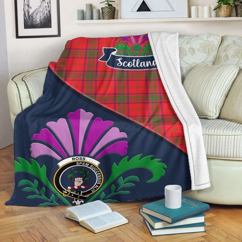 Ross Tartan Crest Premium Blanket - Thistle Style