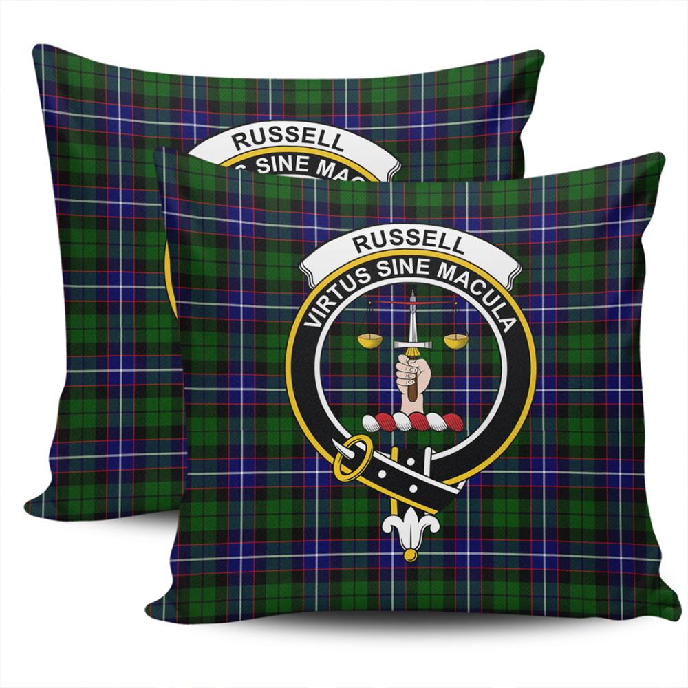 Scottish Russell Modern Tartan Crest Pillow Cover - Tartan Cushion Cover