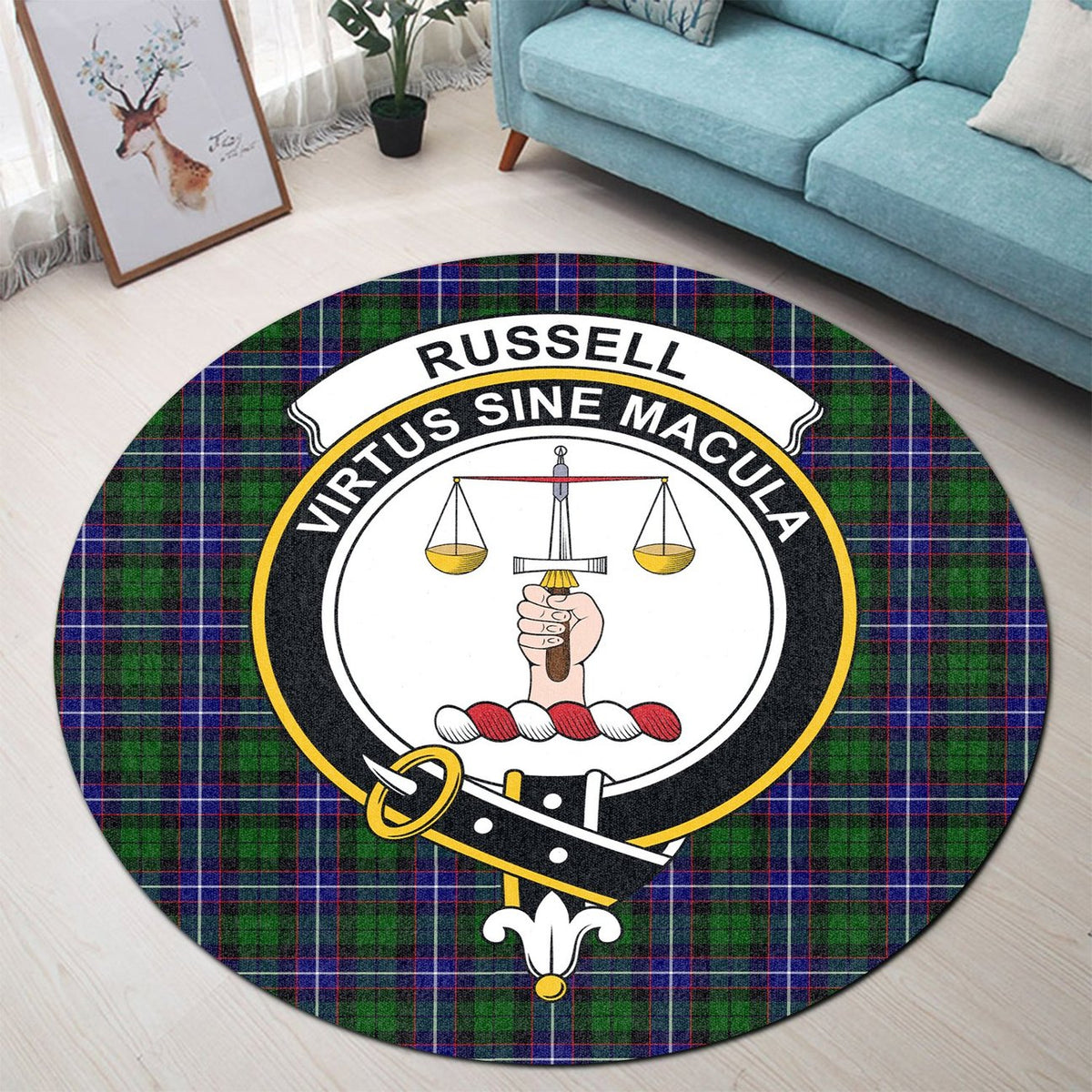 Russell Modern Tartan Crest Round Rug