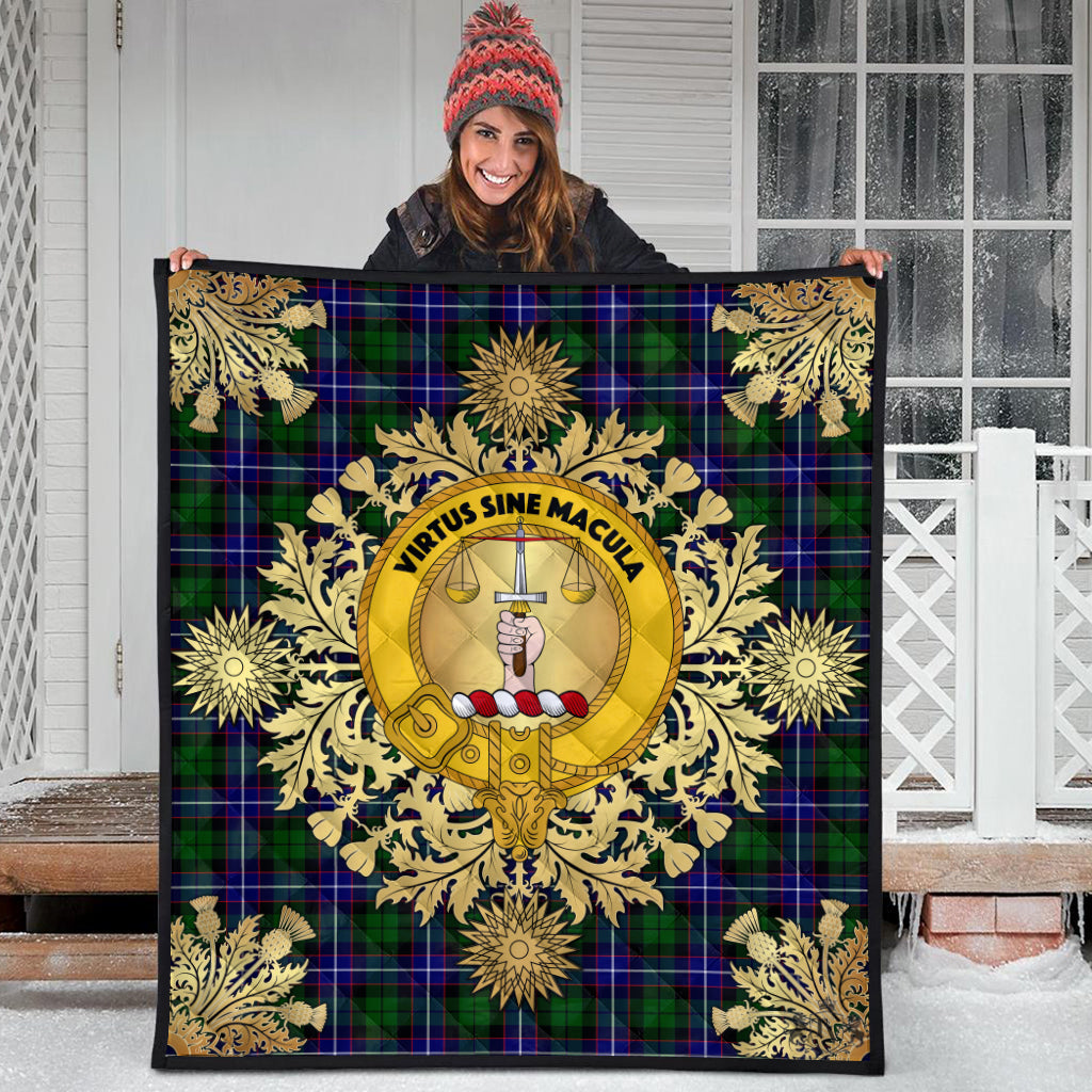 Russell Modern Tartan Crest Premium Quilt - Gold Thistle Style