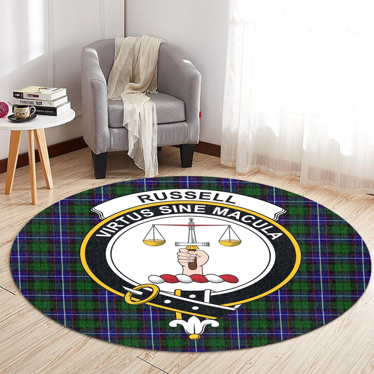 Russell Modern Tartan Crest Round Rug