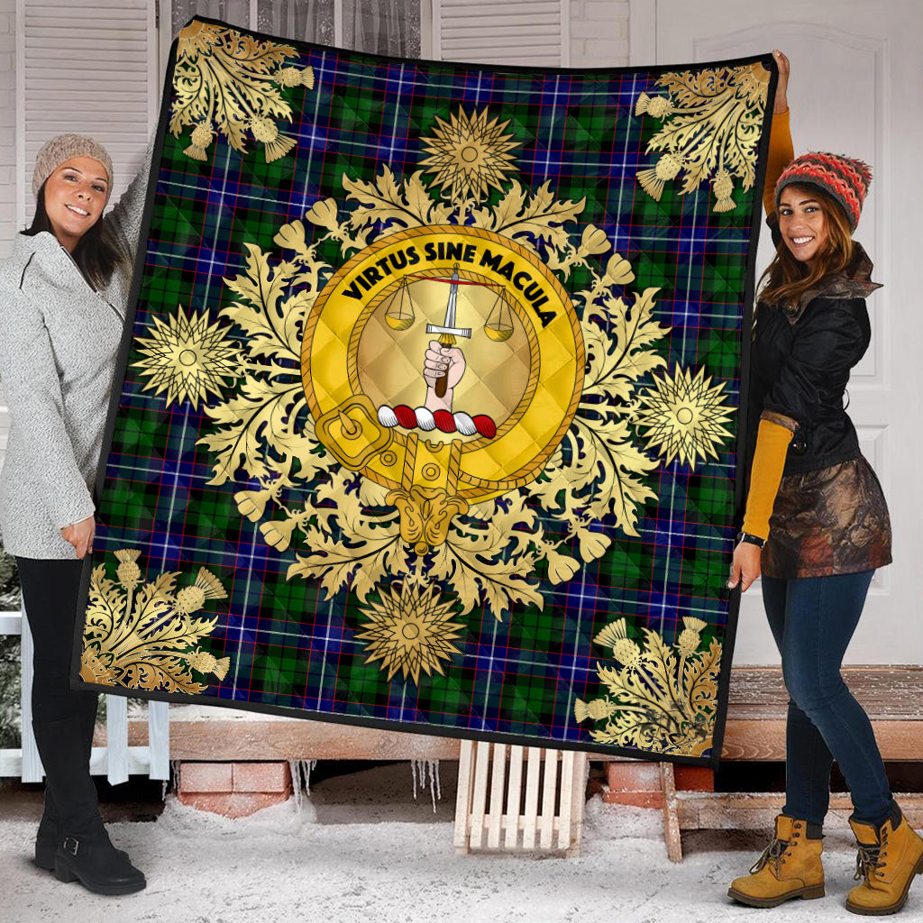 Russell Modern Tartan Crest Premium Quilt - Gold Thistle Style