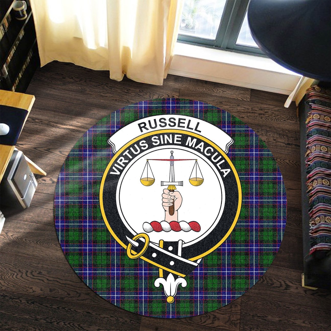 Russell Modern Tartan Crest Round Rug