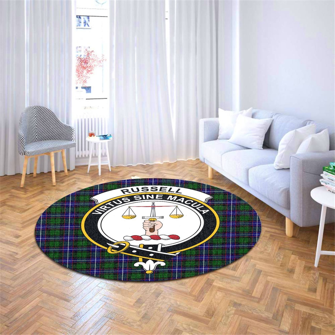 Russell Modern Tartan Crest Round Rug