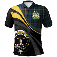 Russell or Mitchell or Hunter or Galbraith Tartan Polo Shirt - Royal Coat Of Arms Style