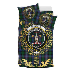 Russell or Mitchell or Hunter or Galbraith Tartan Crest Bedding Set - Golden Thistle Style