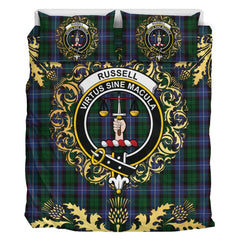 Russell or Mitchell or Hunter or Galbraith Tartan Crest Bedding Set - Golden Thistle Style