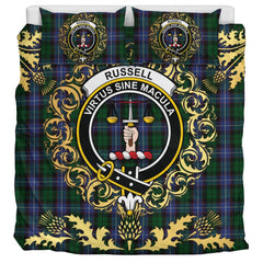 Russell or Mitchell or Hunter or Galbraith Tartan Crest Bedding Set - Golden Thistle Style
