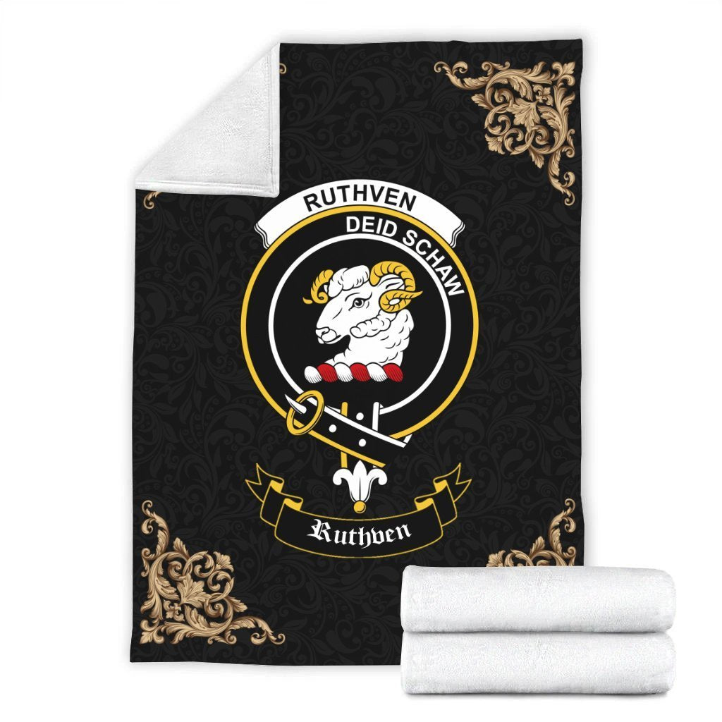 Ruthven Crest Tartan Premium Blanket Black