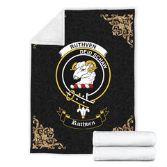 Ruthven Crest Tartan Premium Blanket Black