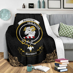 Ruthven Crest Tartan Premium Blanket Black