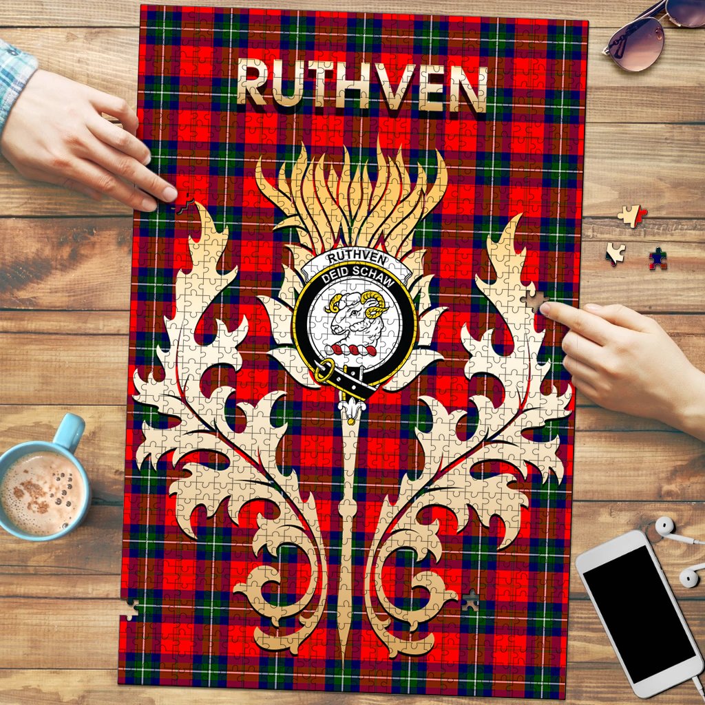 Ruthven Modern Tartan Crest Thistle Jigsaw Puzzles