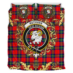 Ruthven Modern Tartan Crest Bedding Set - Golden Thistle Style