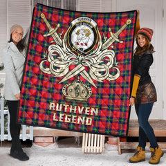 Ruthven Modern Tartan Crest Legend Gold Royal Premium Quilt