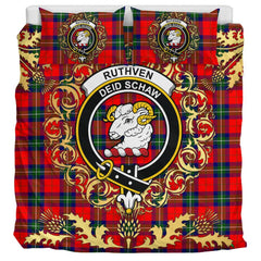 Ruthven Modern Tartan Crest Bedding Set - Golden Thistle Style