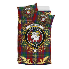 Ruthven V Tartan Crest Bedding Set - Golden Thistle Style