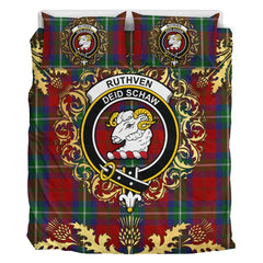 Ruthven V Tartan Crest Bedding Set - Golden Thistle Style