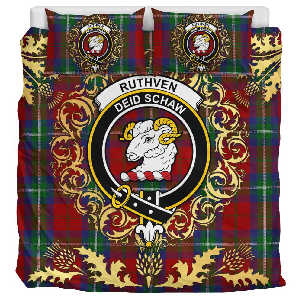 Ruthven V Tartan Crest Bedding Set - Golden Thistle Style