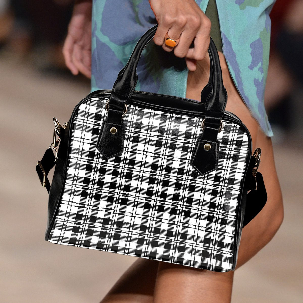 Scott Black & White Modern Tartan Shoulder Handbags