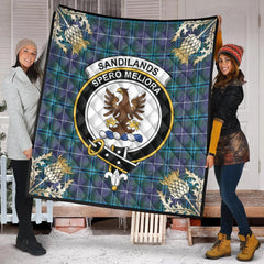 Sandilands Tartan Crest Premium Quilt - Gold Thistle Style