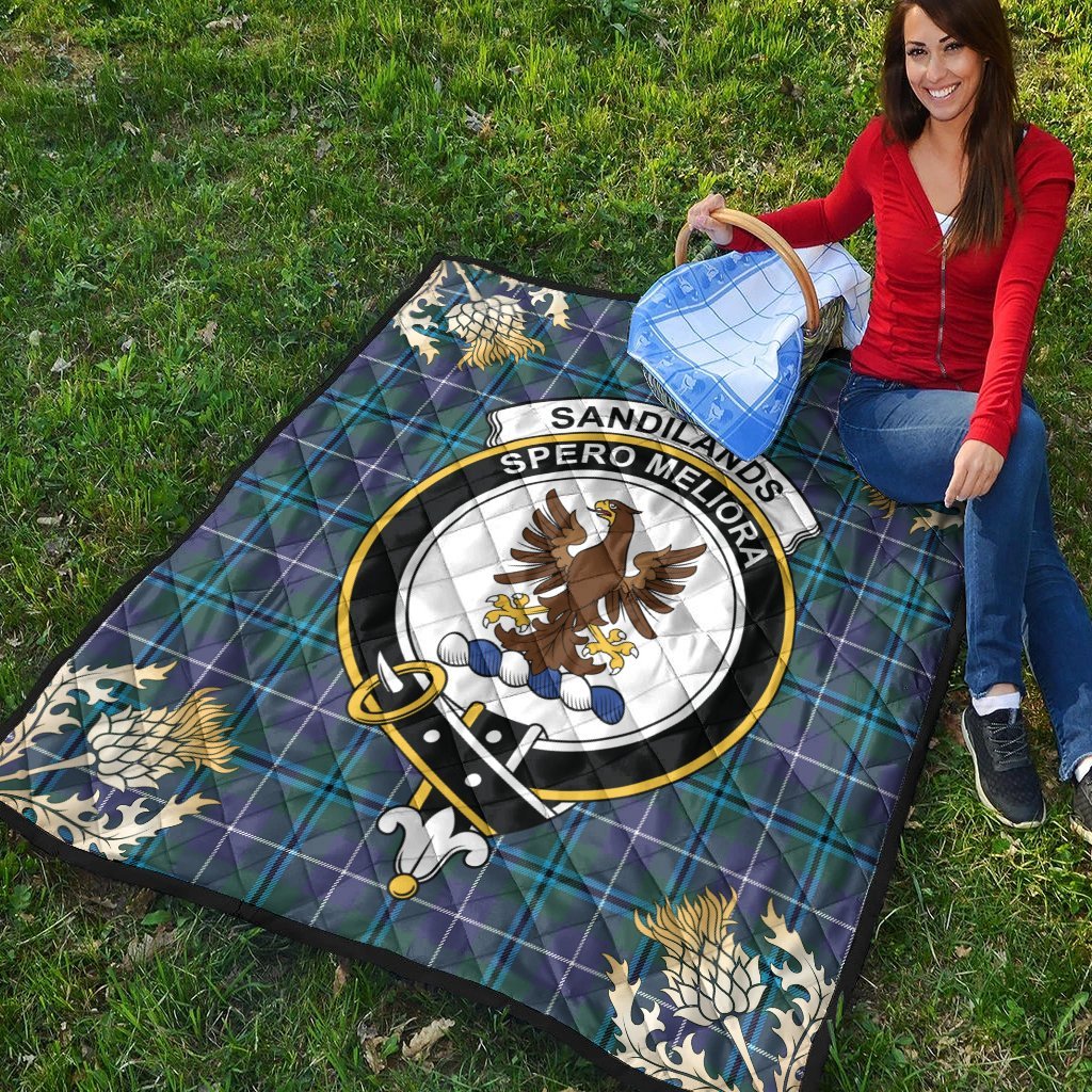 Sandilands Tartan Crest Premium Quilt - Gold Thistle Style