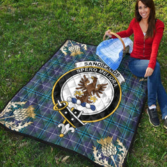 Sandilands Tartan Crest Premium Quilt - Gold Thistle Style