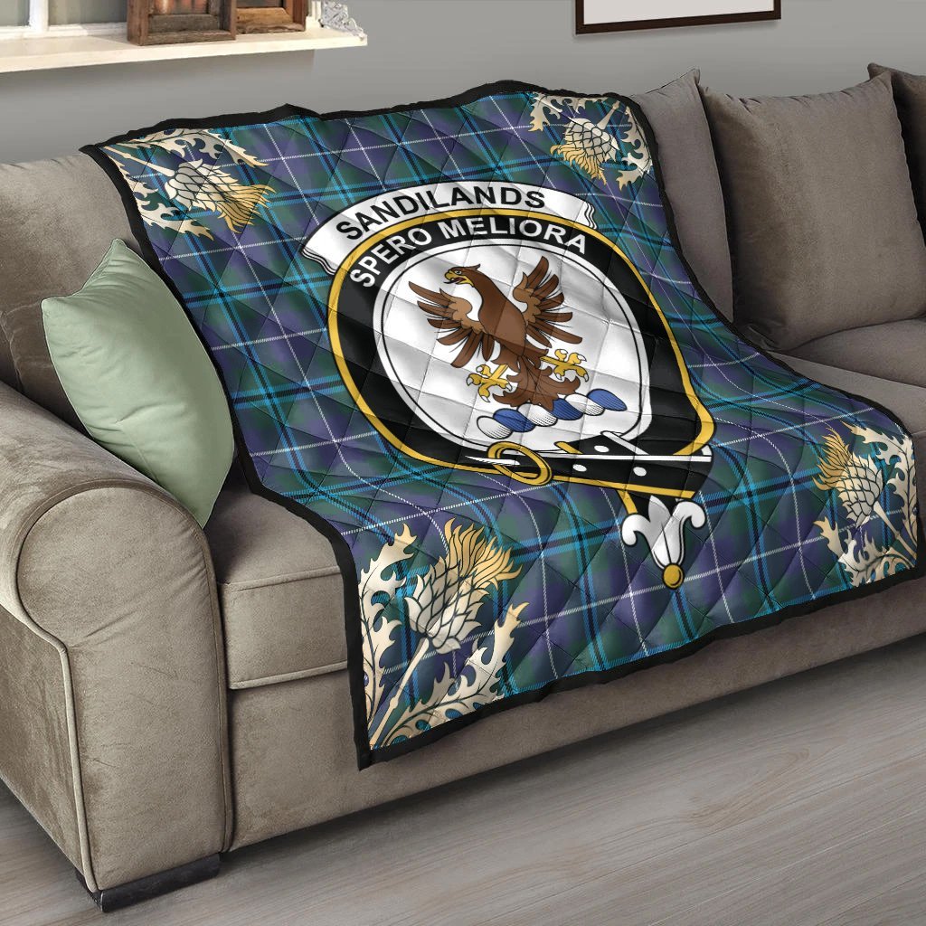 Sandilands Tartan Crest Premium Quilt - Gold Thistle Style