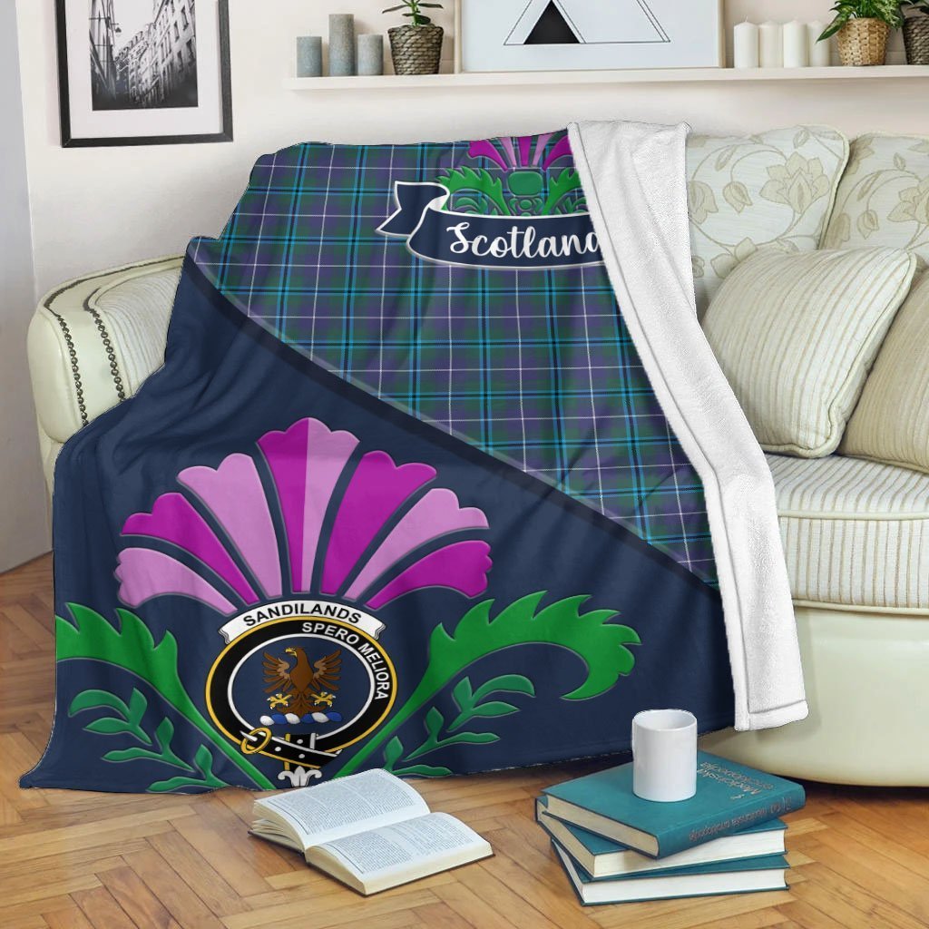 Sandilands Tartan Crest Premium Blanket - Thistle Style