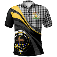 Scott Black White Modern Tartan Polo Shirt - Royal Coat Of Arms Style