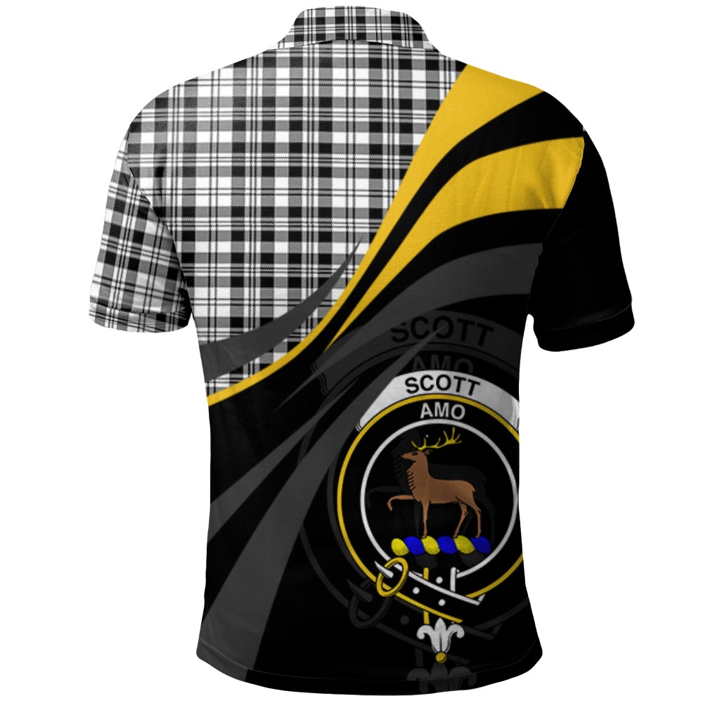 Scott Black White Modern Tartan Polo Shirt - Royal Coat Of Arms Style