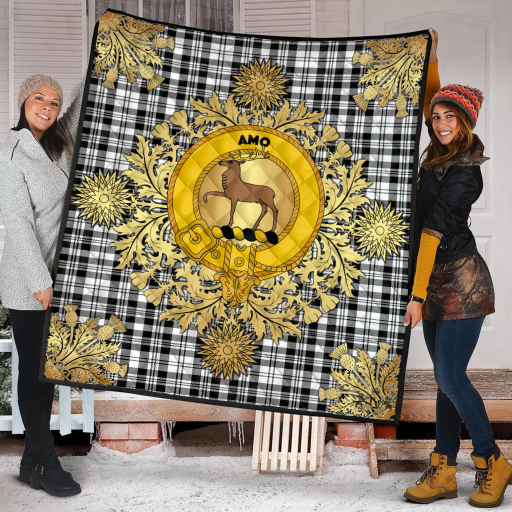 Scott Black & White Modern Tartan Crest Premium Quilt - Gold Thistle Style
