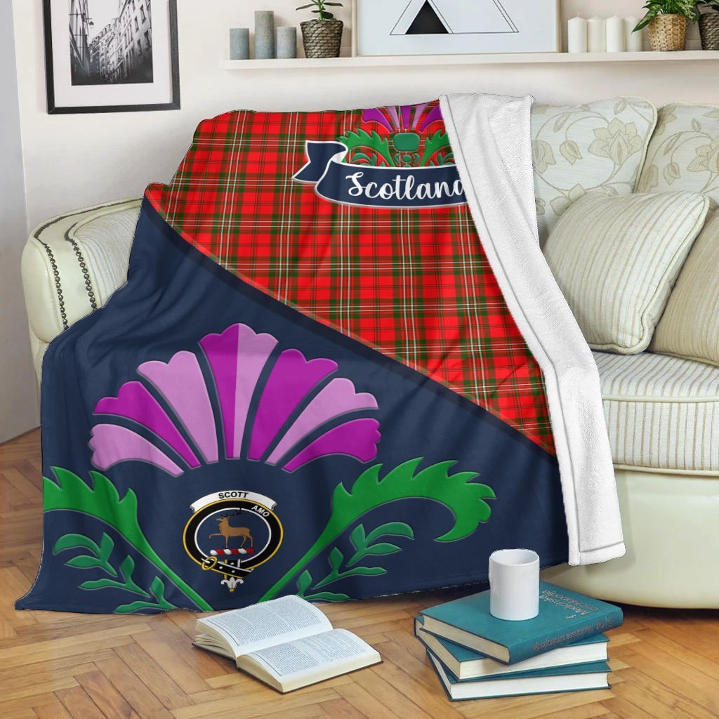 Scott Tartan Crest Premium Blanket - Thistle Style