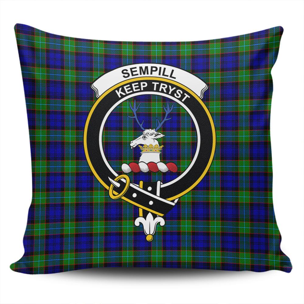 Scottish Sempill Modern Tartan Crest Pillow Cover - Tartan Cushion Cover
