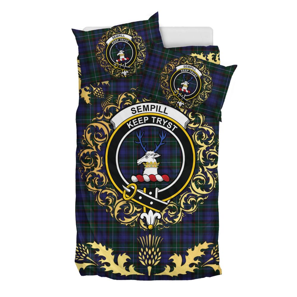 Sempill Tartan Crest Bedding Set - Golden Thistle Style